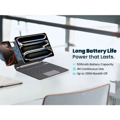 Powerology Dynaboard Wireless Keyboard With Magsafe Stand For Ipad Pro 13-Inch (M4) And Multi-Color Lighting - Black